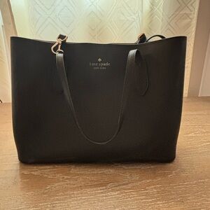 kate spade Black Leather Tote with Gold Accents